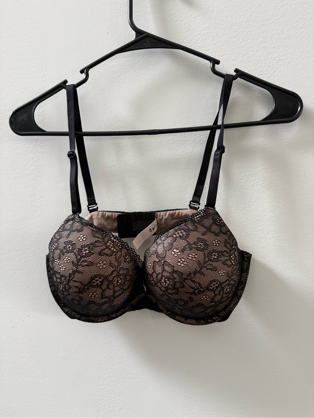 Ambrielle Black Lace Overlay Bra on Nude Base